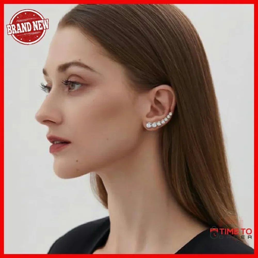 925 Sterling Silver Moissanite Climber Earrings Dainty Drop Dangle